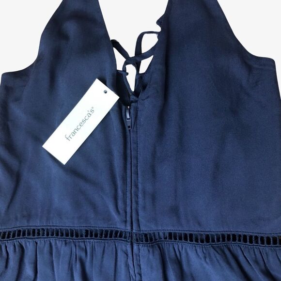 Blue Rain Romper XS Navy V Neck Short Boho Crisscross Short Zipper Sleeveless - Picture 3 of 9